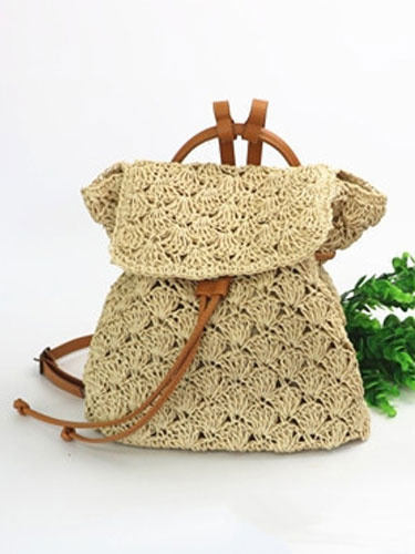 Women's Beach Backpack Crochet Drawstring Bags - Power Day Sale