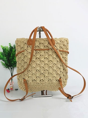 Women's Beach Backpack Crochet Drawstring Bags - Power Day Sale