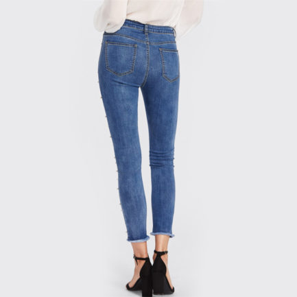 Women Skinny Jeans Denim High Waist Bleached Zipper Pants - Power Day Sale