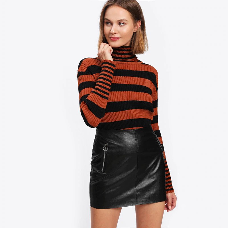 Black High Waist O-Ring Zip Detail Faux Leather Skirt - Power Day Sale