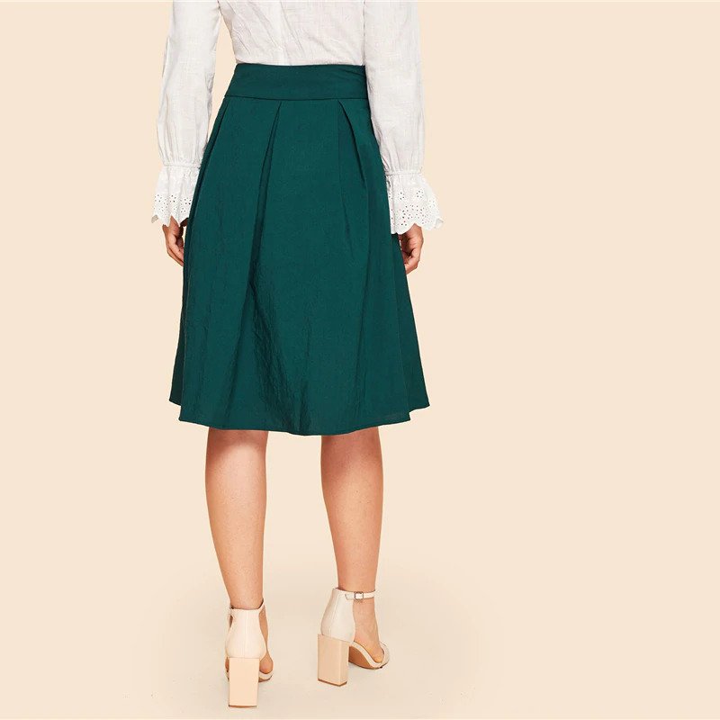 Buckle Belted Pleated Vintage High Waist Flared Women Skirt - Power Day ...