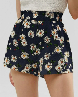 Daisy Print High Waist Casual Shorts