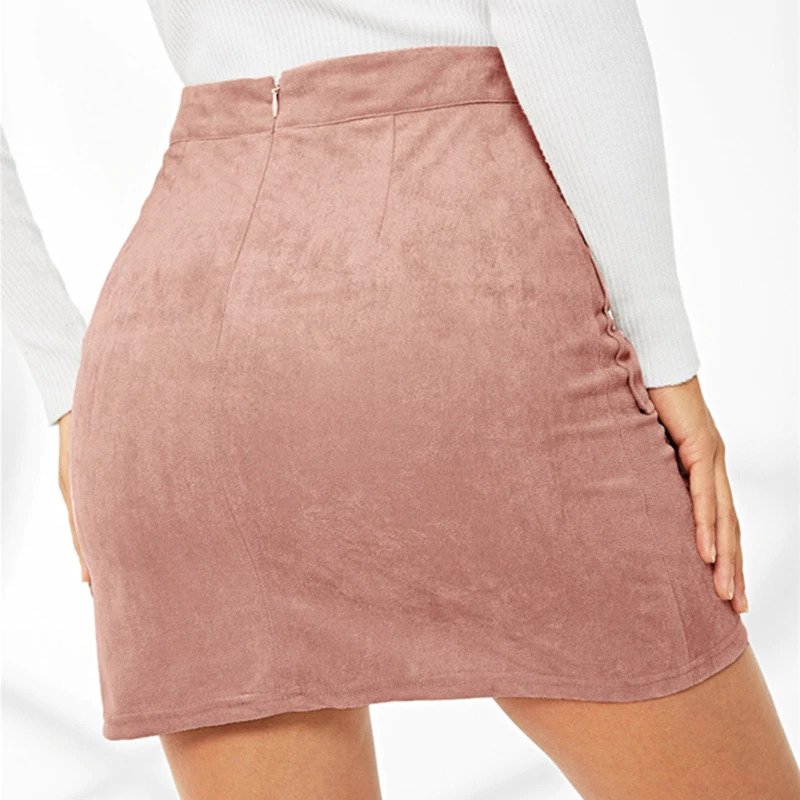 Glamorous Pink Lace Up Detail Flap Pocket Suede Skirt - Power Day Sale