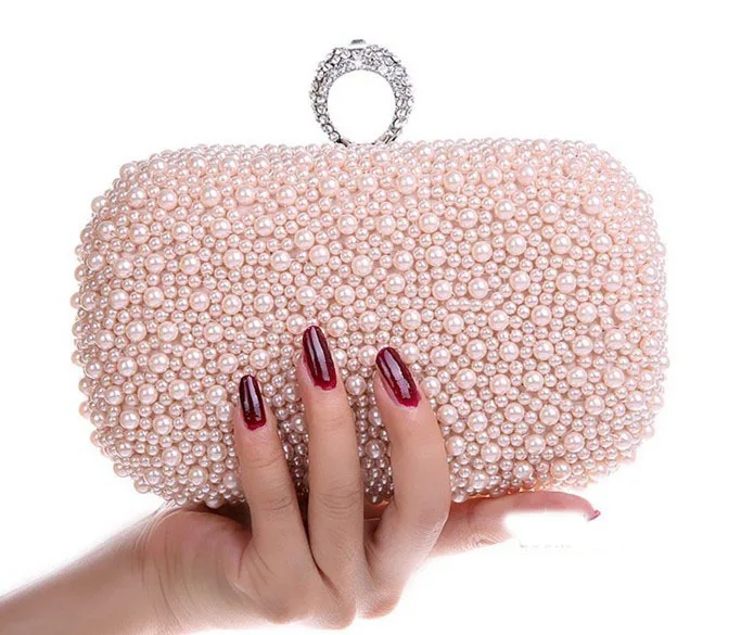Pearls Glitter Alloy Interior Slot Pocket Hasp with Diamond Finger Clutch Bag