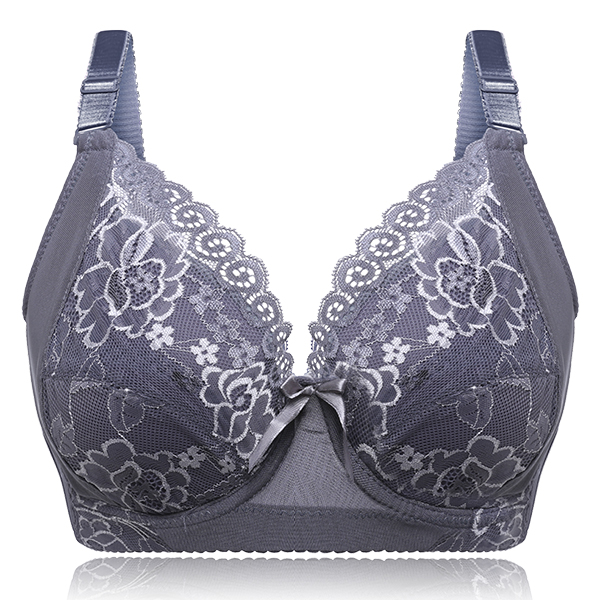 Plunge Lace Embroidery Full Coverage Adjustment Thin Bra - Power Day Sale