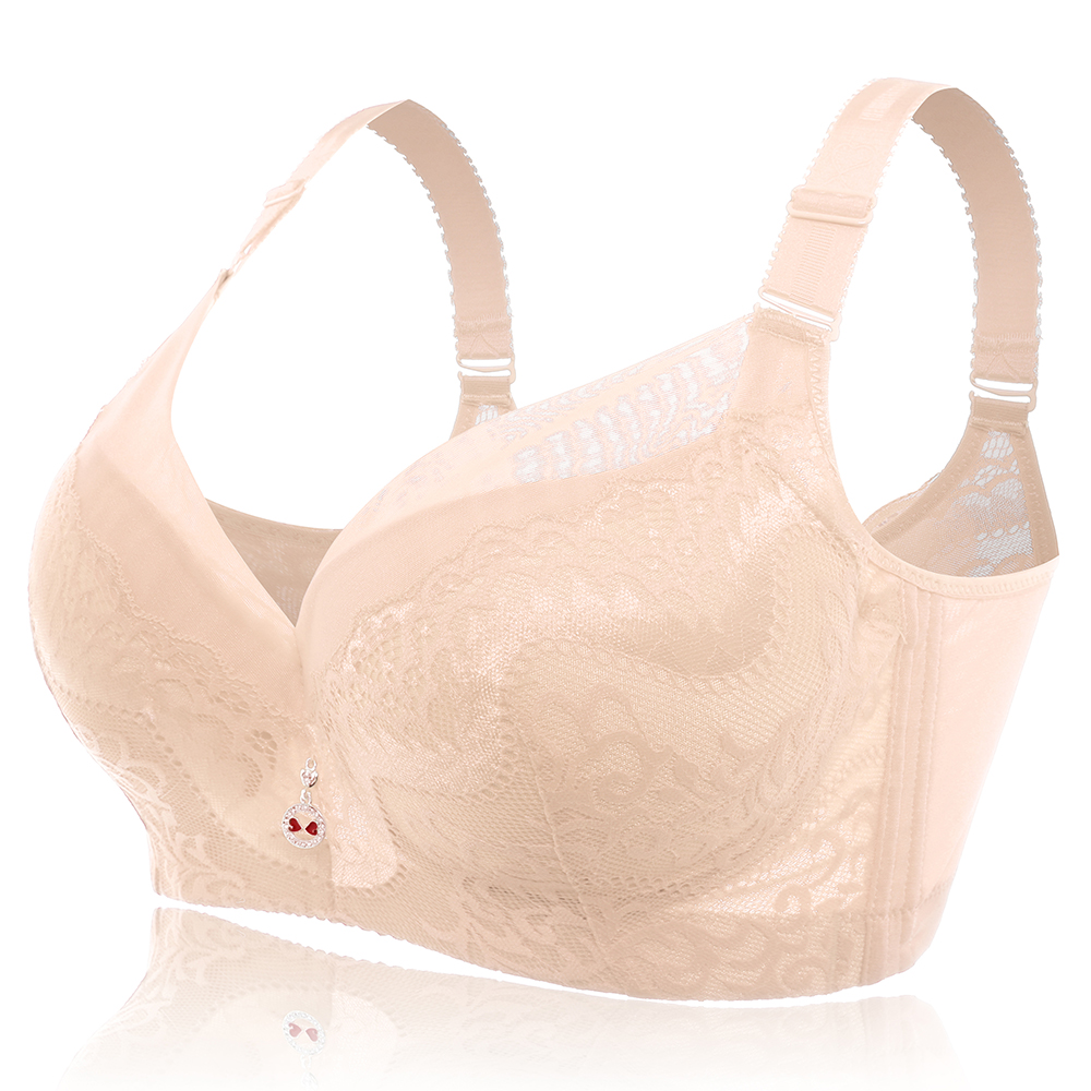 Plus Size Lace Embroidery Removable Padded Memory Metal Wire Bra ...