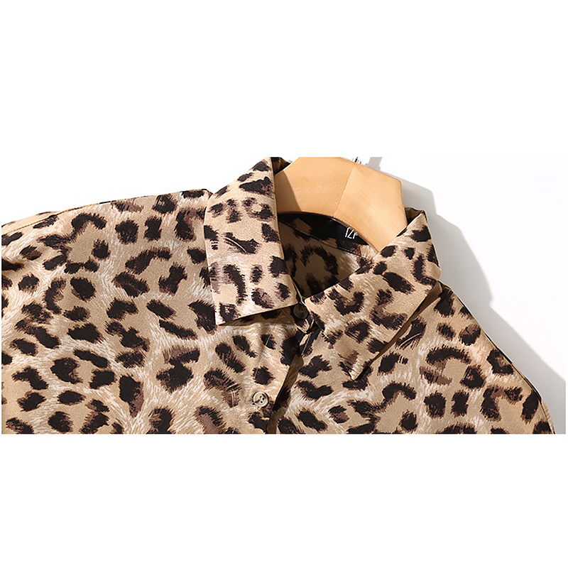 Women Chiffon new Leopard print loose blouse top Elegant Ladies shirt ...