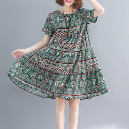 Women Cotton plus size Loose Print Dress Boho Casual Dress - Power Day Sale