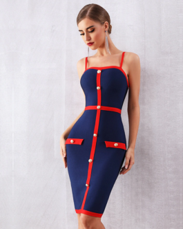 Women Elegant Spaghetti Strap Bodycon Bandage Dress