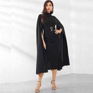 Women Exaggerate Split Sleeve Belted Party Bodycon Dress - Power Day Sale