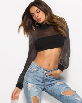 Women Long Sleeve Cut Out Lace Up Crop Top
