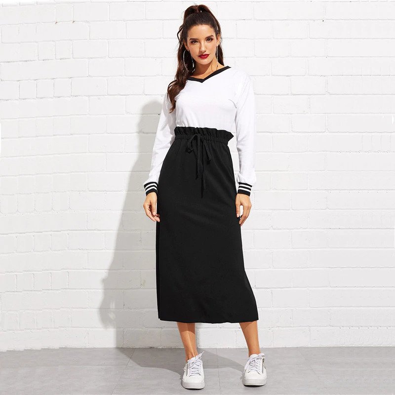 Women Maxi Skirt High Waist Belted Split Hem Midi Skirt - Power Day Sale