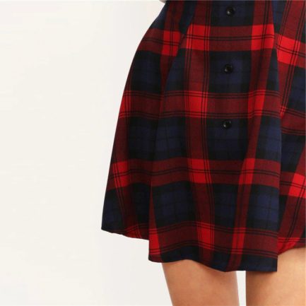Women Multicolor High Waist Button Front Tartan Mini Skirt - Power Day Sale