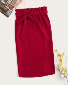 Women Solid Elegant High Waist Bodycon Skirt Lady Midi Skirt
