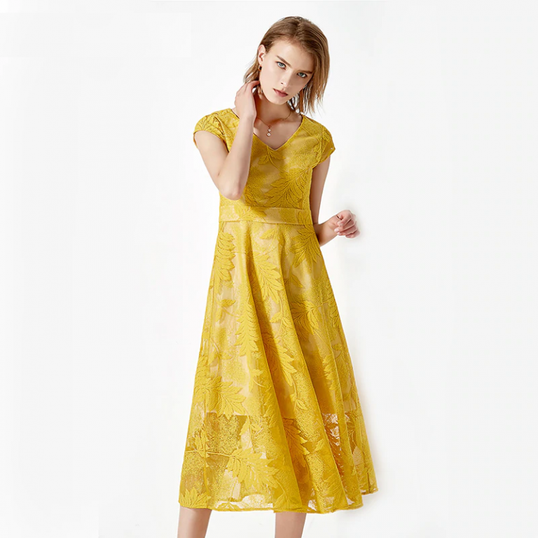 Women elegant lace print Vestidos long party dress - Power Day Sale