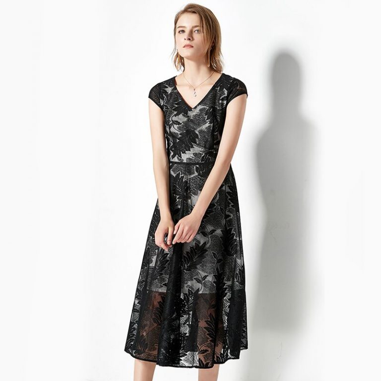 Women elegant lace print Vestidos long party dress - Power Day Sale