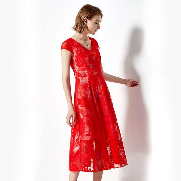 Women elegant lace print Vestidos long party dress - Power Day Sale