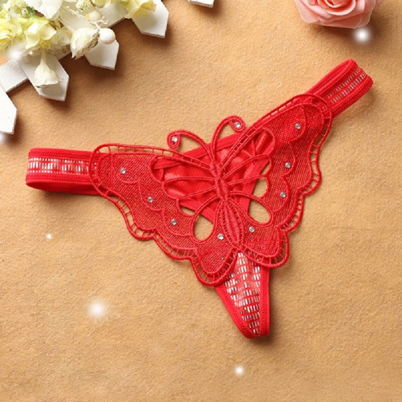 Women Embroidered Hollow Out Butterfly Sexy Low Waist Thongs Power