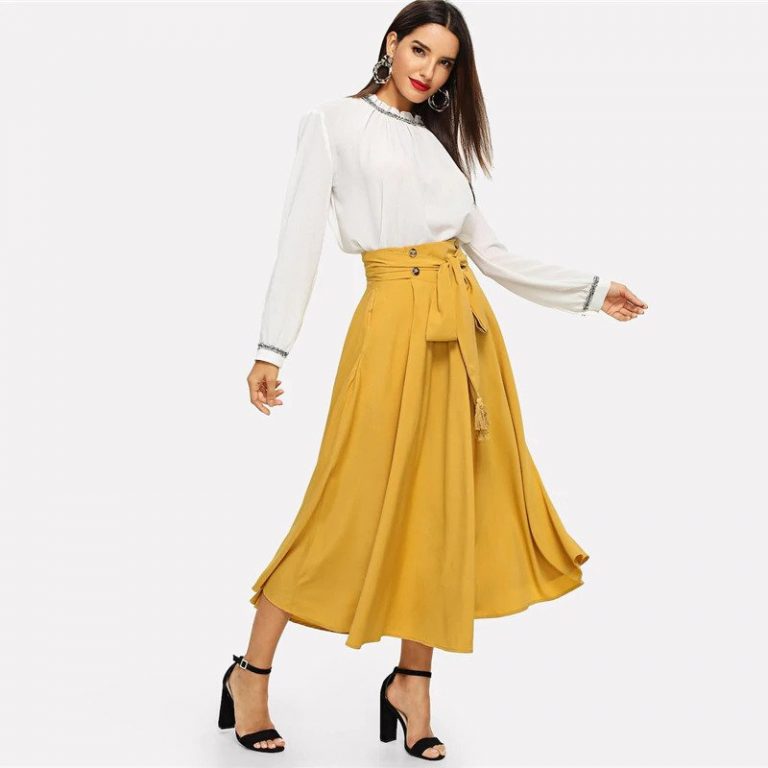 Womens Elegant Casual Long A Line Plain Skirt - Power Day Sale
