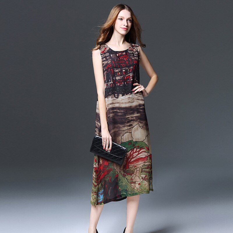 Women's fat mm hand-painted landscape painting chiffon Plus size Dress ...