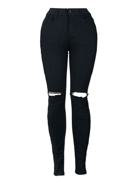 Cut Out Long Skinny Ripped Jeans For Women - Power Day Sale