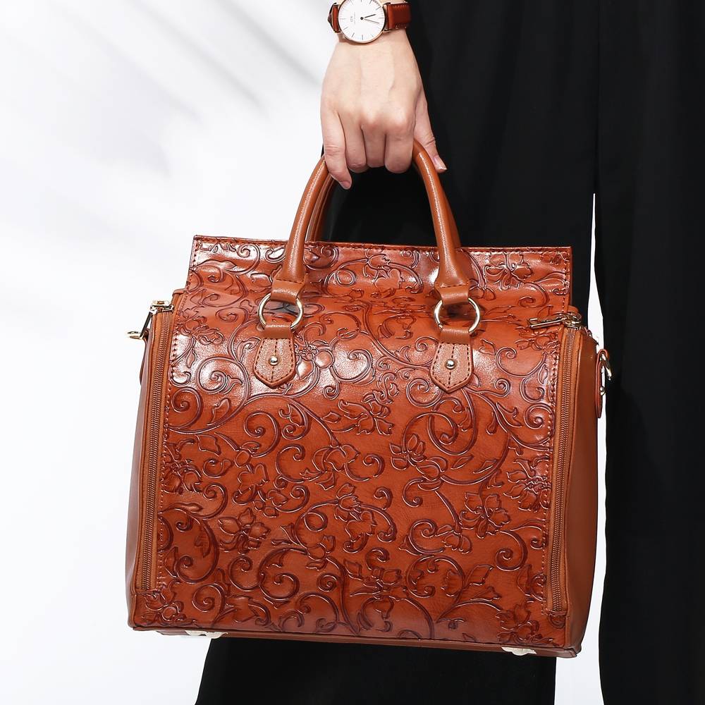 Embossed Flower Handbags Vintage Capacity Bohemian Faux Leather Shoulder Bags - Power Day Sale