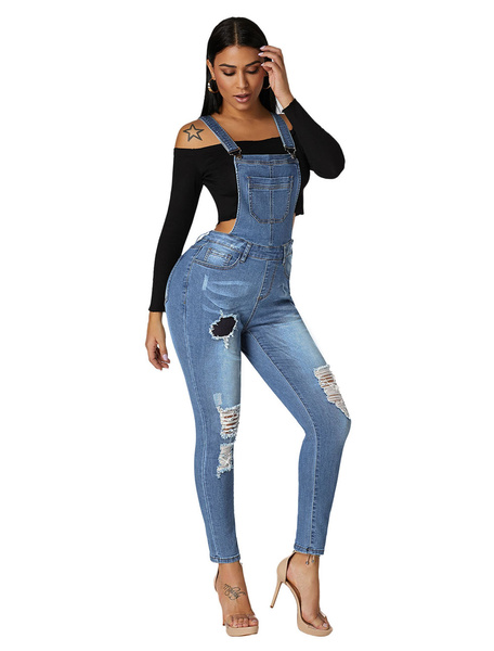 Denim Pinafore Overall Pants (RK078763) - ShopperBoard