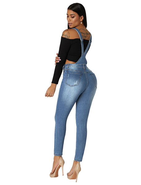 Denim Overall Pants Ripped Jeans Pinafore Trousers - Power Day Sale