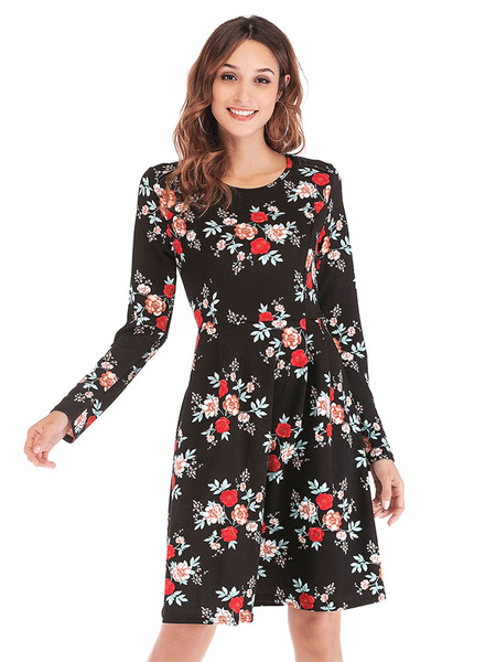 Floral Long Sleeve Shift Dress For Women - Power Day Sale