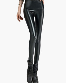 Glamour Black PU Leather Shaping Pants for Woman