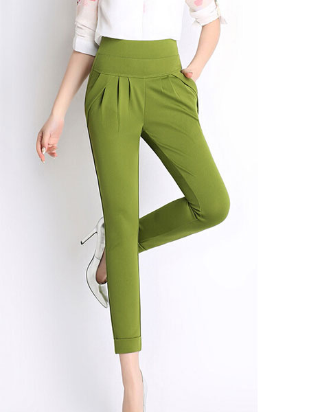Green Pants Skinny Synthetic Pants for Women - Power Day Sale