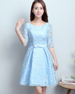 Lace Cocktail Short Homecoming Bow Sash Formal Party Dress