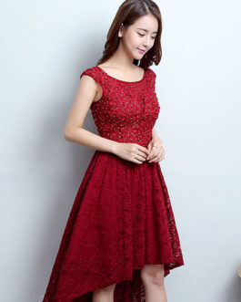 Lace High Low Cocktail Dress Beaded Keyhole Formal Party Dress