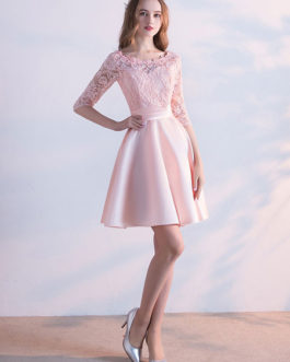 Lace Homecoming Jewel Neckline Three Quarter Sleeve Mini Dress
