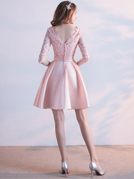 Lace Homecoming Jewel Neckline Three Quarter Sleeve Mini Dress - Power ...