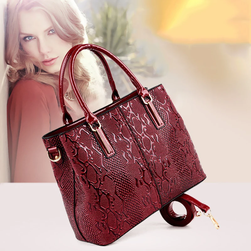 Large Capacity PU Leather Handbags and Purse Fashion Shiny Shoulder Messenger Bag