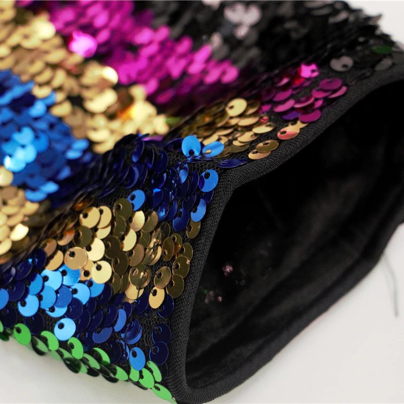 Multicolor Party Highstreet Color Block Sequin Wrap Natural Waist Long ...