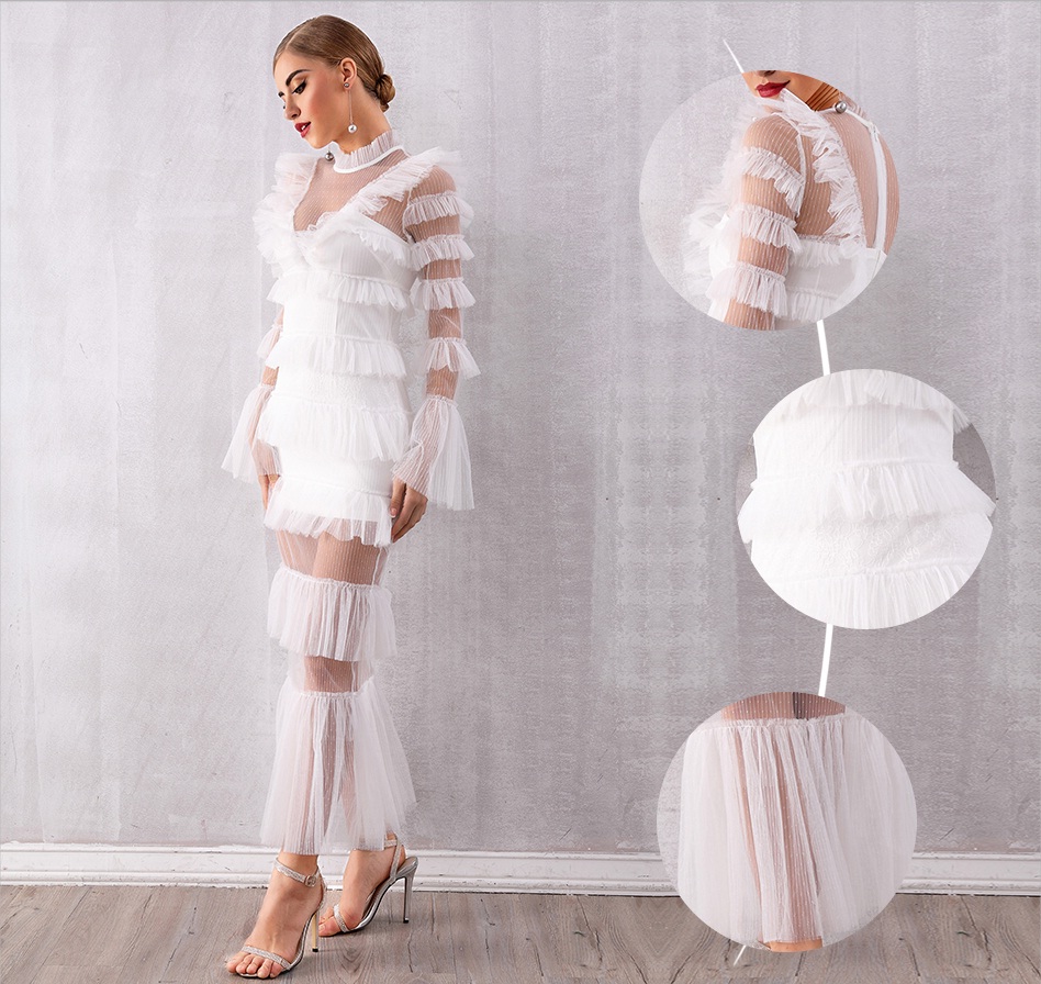 New Fashion Lace Ruffle Long Sleeve Evening Party Maxi Dress 3 1