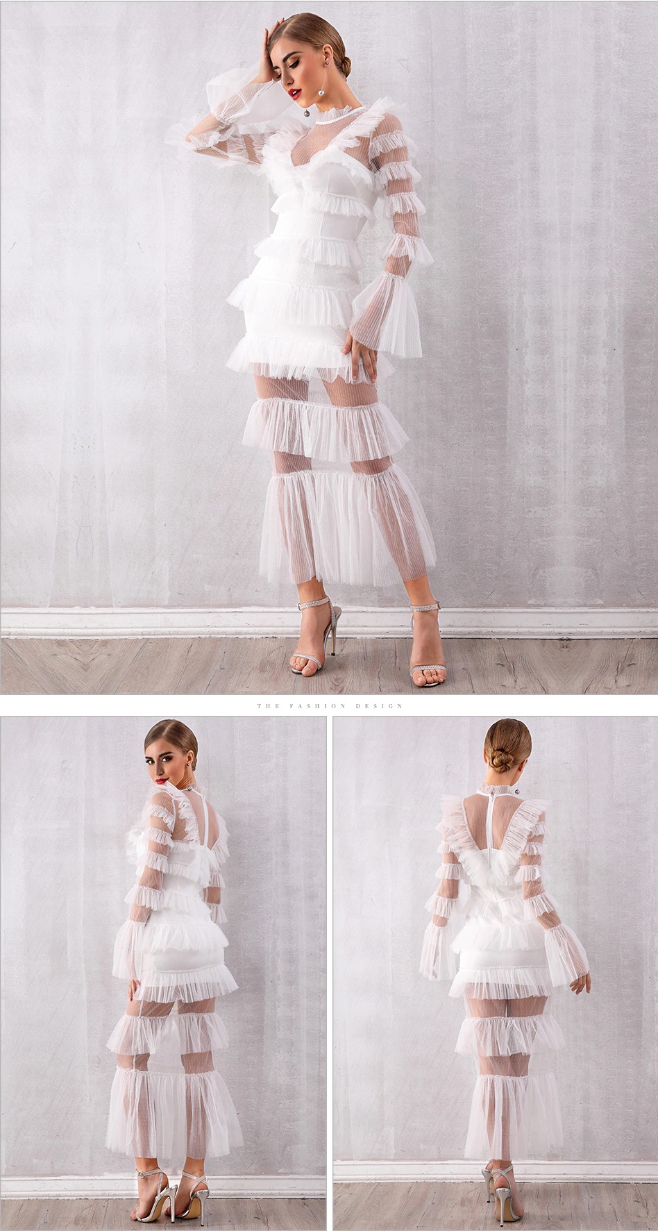 New Fashion Lace Ruffle Long Sleeve Evening Party Maxi Dress 4 1