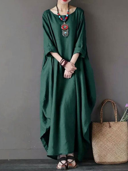 Oversized Batwing Sleeve Scoop Neck Maxi Dress - Power Day Sale