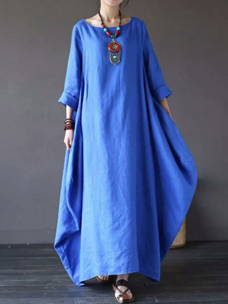 Oversized Batwing Sleeve Scoop Neck Maxi Dress - Power Day Sale