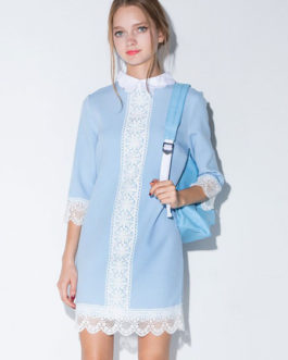 Slim Fit Two-Tone Peter Pan Collar Lace Shift Dress
