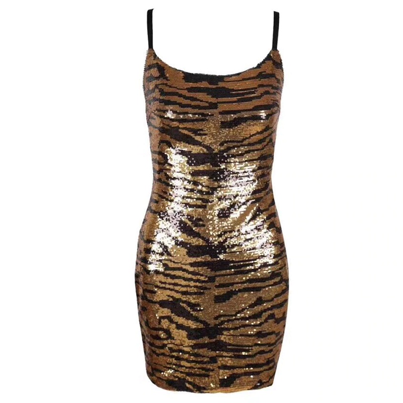 Spaghetti Strap Leopard Print Sexy Mini Club Dress - Power Day Sale