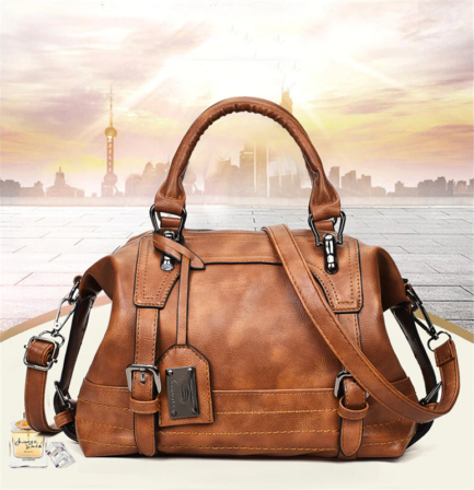 Vintage PU Leather Boston Handbag Shoulder Bag Crossbody Bags For Women ...