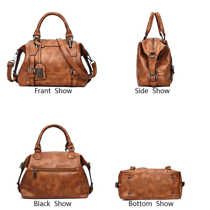 Vintage PU Leather Boston Handbag Shoulder Bag Crossbody Bags For Women ...