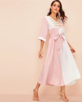 White And Pink Colorblock H Type Dress