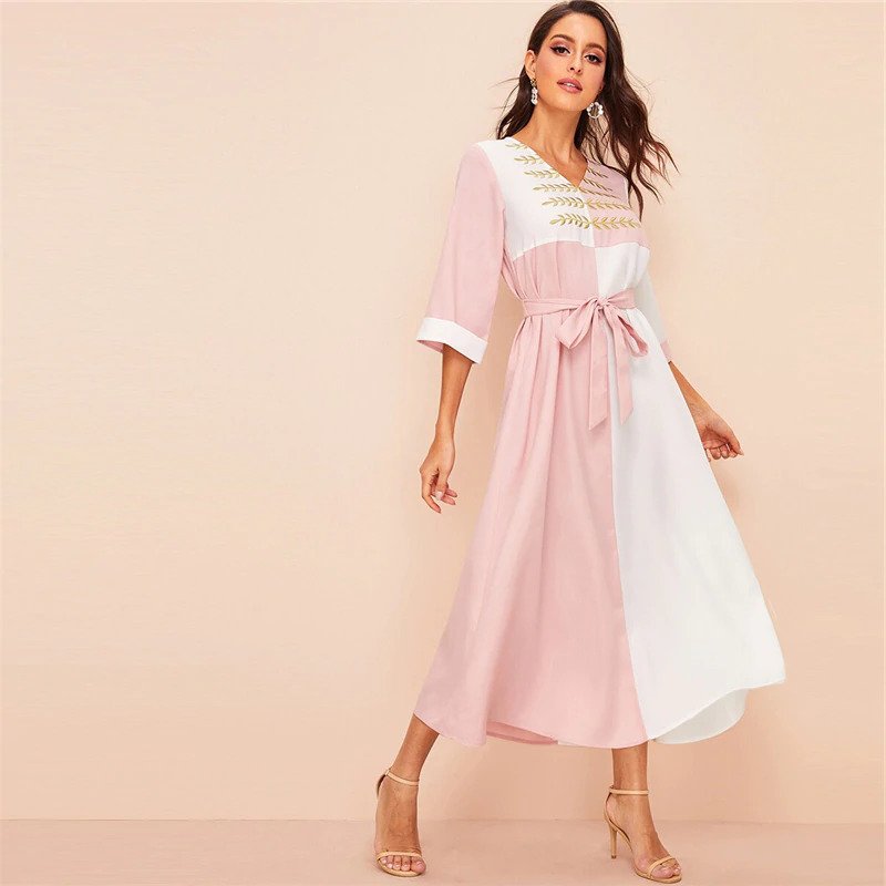 White And Pink Colorblock H Type Dress 
