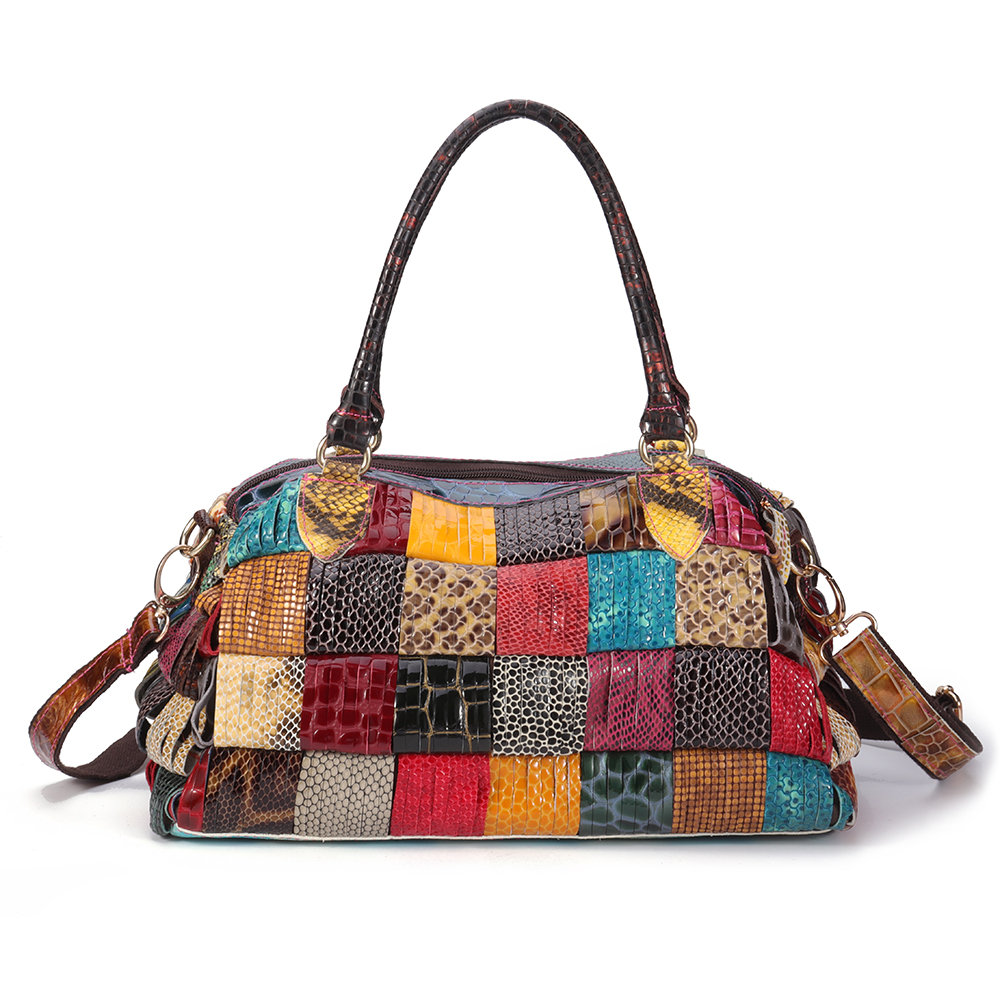 Women Bohemian Large Capacity Genuine Leather Handbags Patchwork Handmade Crossbody Bags - Power ...