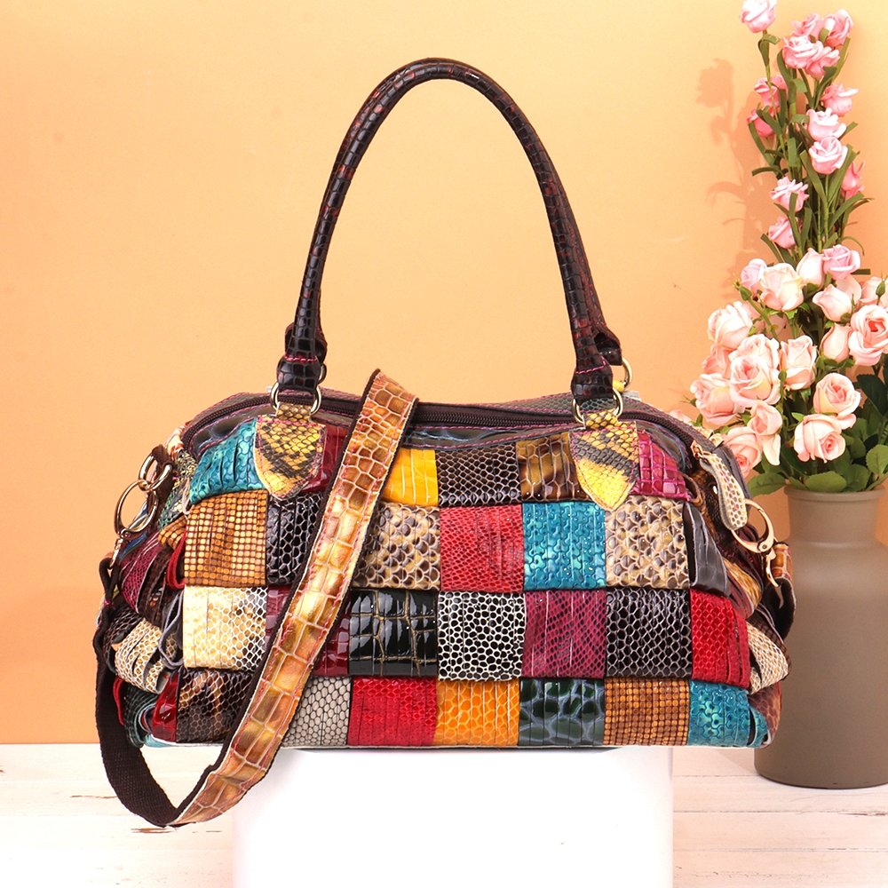 Women Bohemian Large Capacity Genuine Leather Handbags Patchwork Handmade Crossbody Bags - Power ...