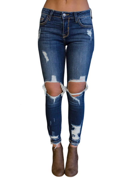 blue denim ripped jeans womens